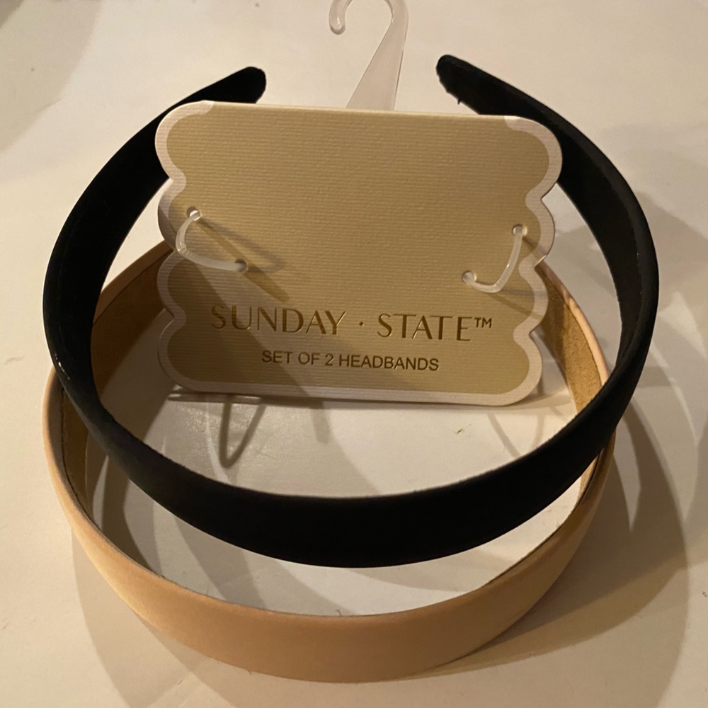 Sunday State Black + Beige tan satin covered headbands Hair Accessory Set Of 2